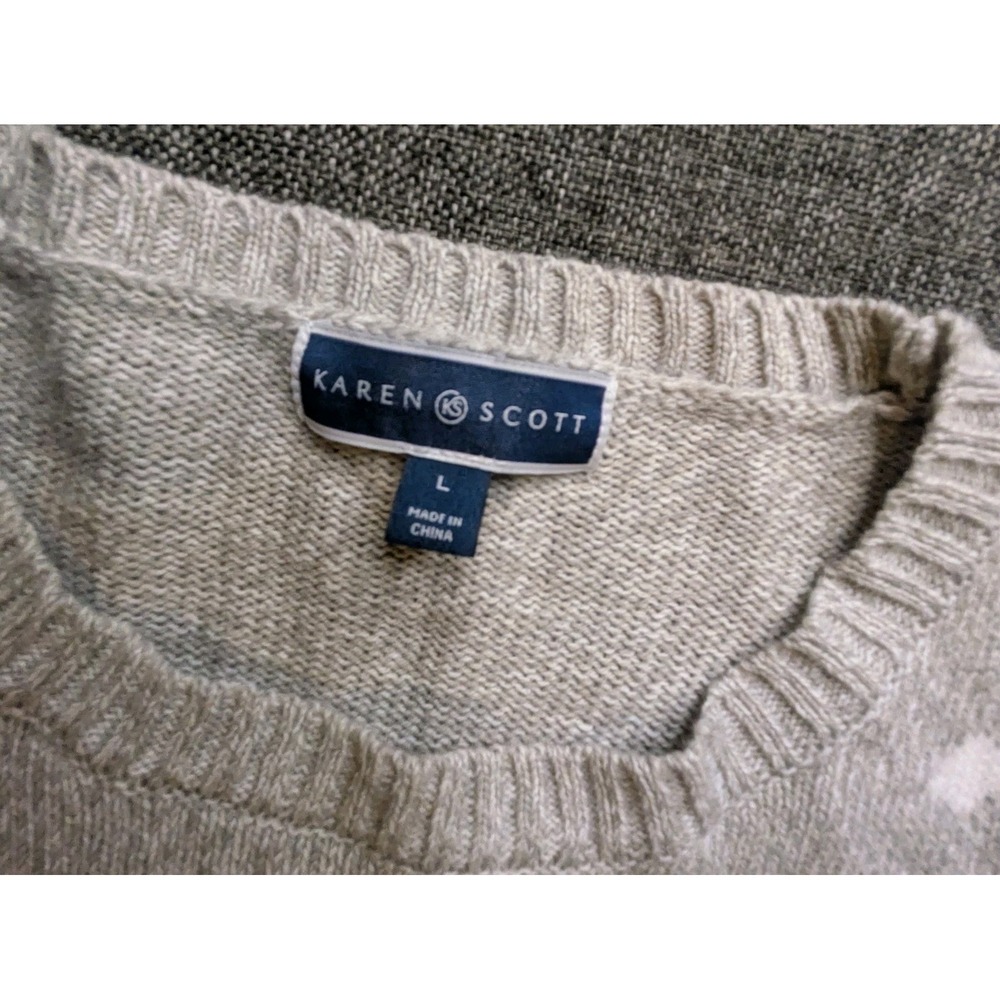 Karen Scott‎ Christmas Cats Sweater 3D Gray Knit Grandmacore Women's Large L - Picture 4 of 7